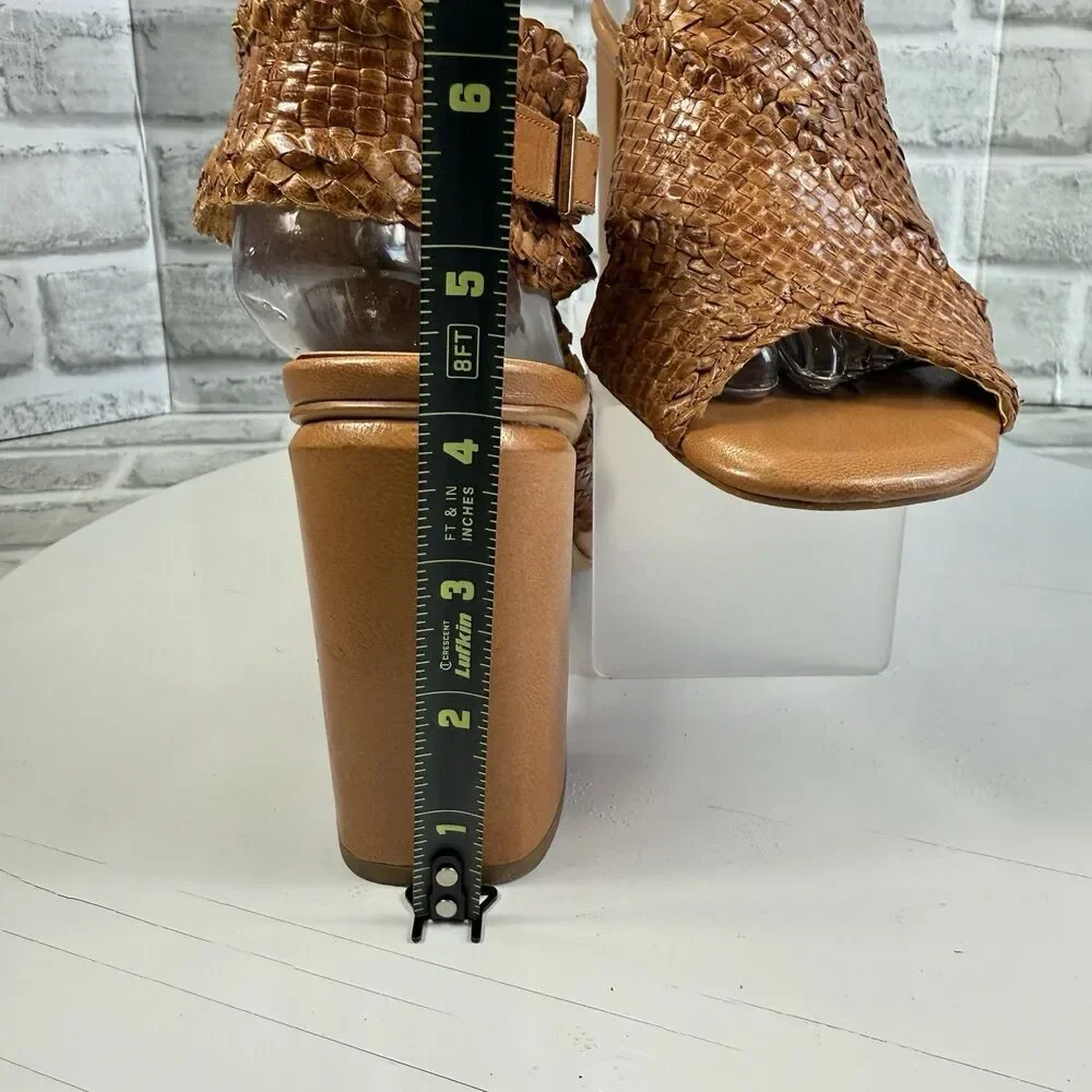 H by Halston PENELOPE Women's Size 10 Brown Leather Ankle Strap Heeled Sandals